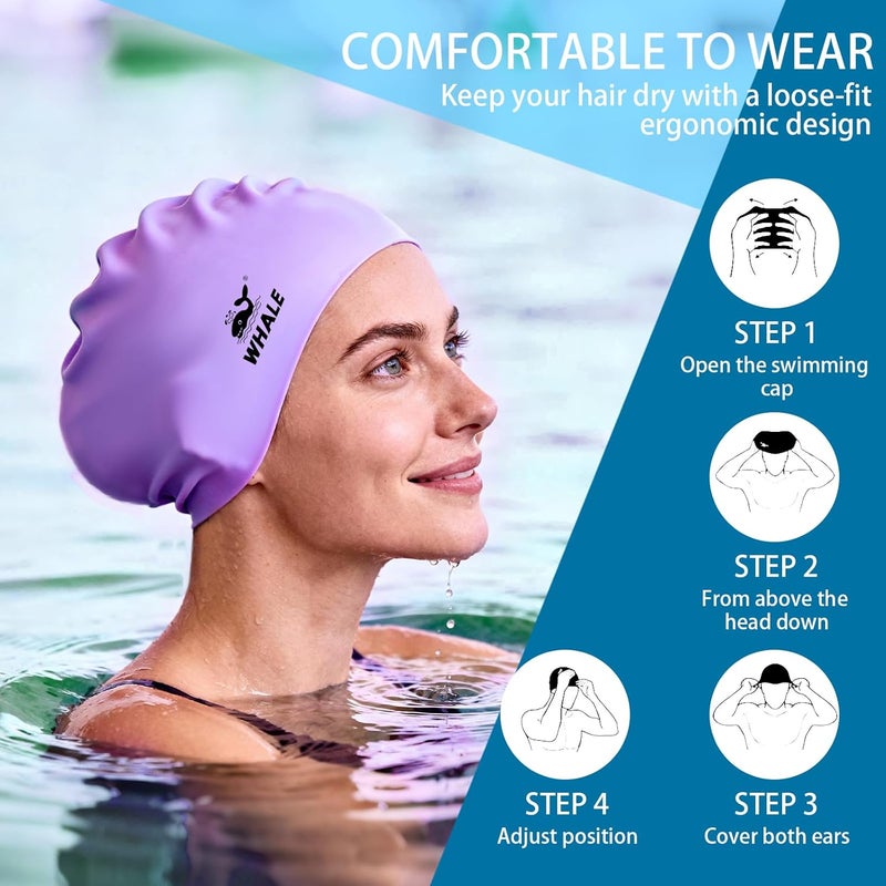 Whale Extra Large Swim Cap for Women Men Non-Slip, High Elasticity Keeps Hair Dry Unisex Large Size Suitable for Long Hair, Curly Hair and African Dreadlocks - Image 3